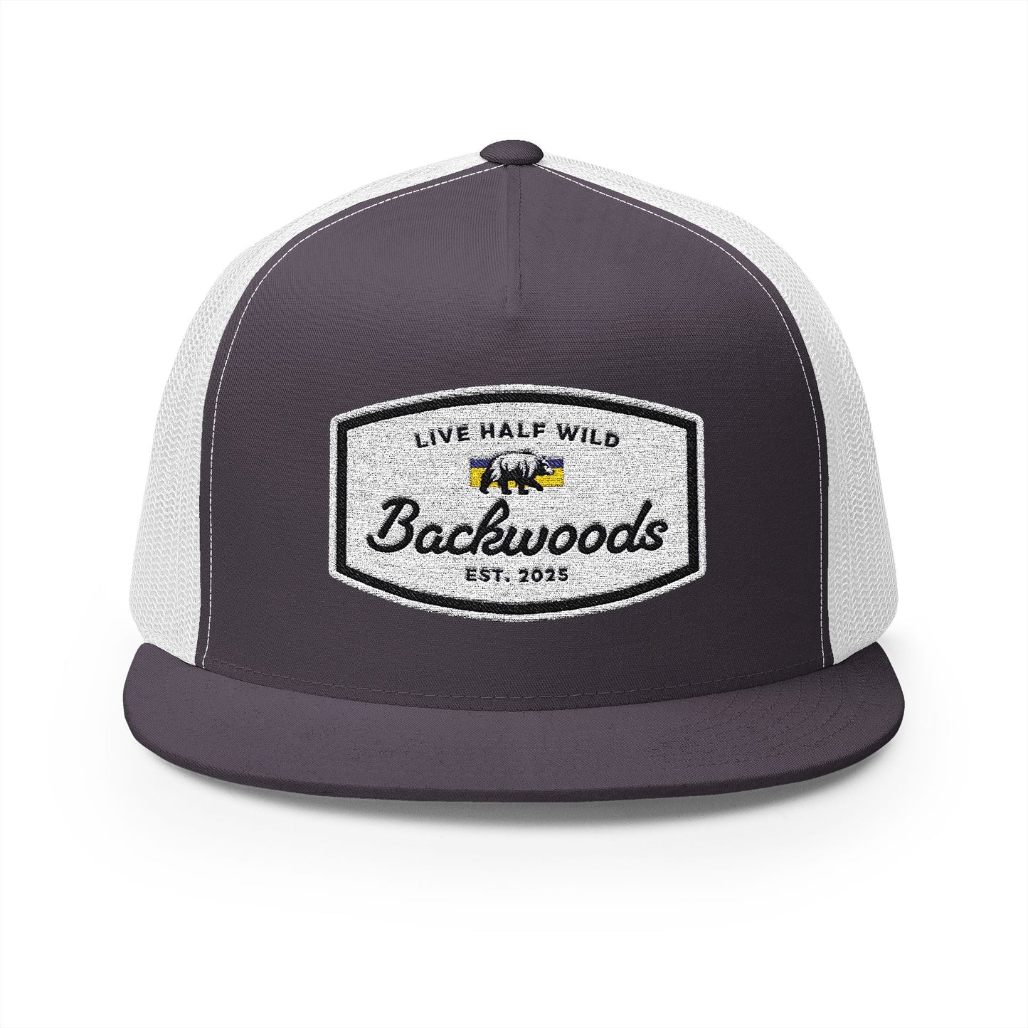 Live Half Wild Backwoods 5 Panel Trucker Cap - Stylish Outdoor Hat