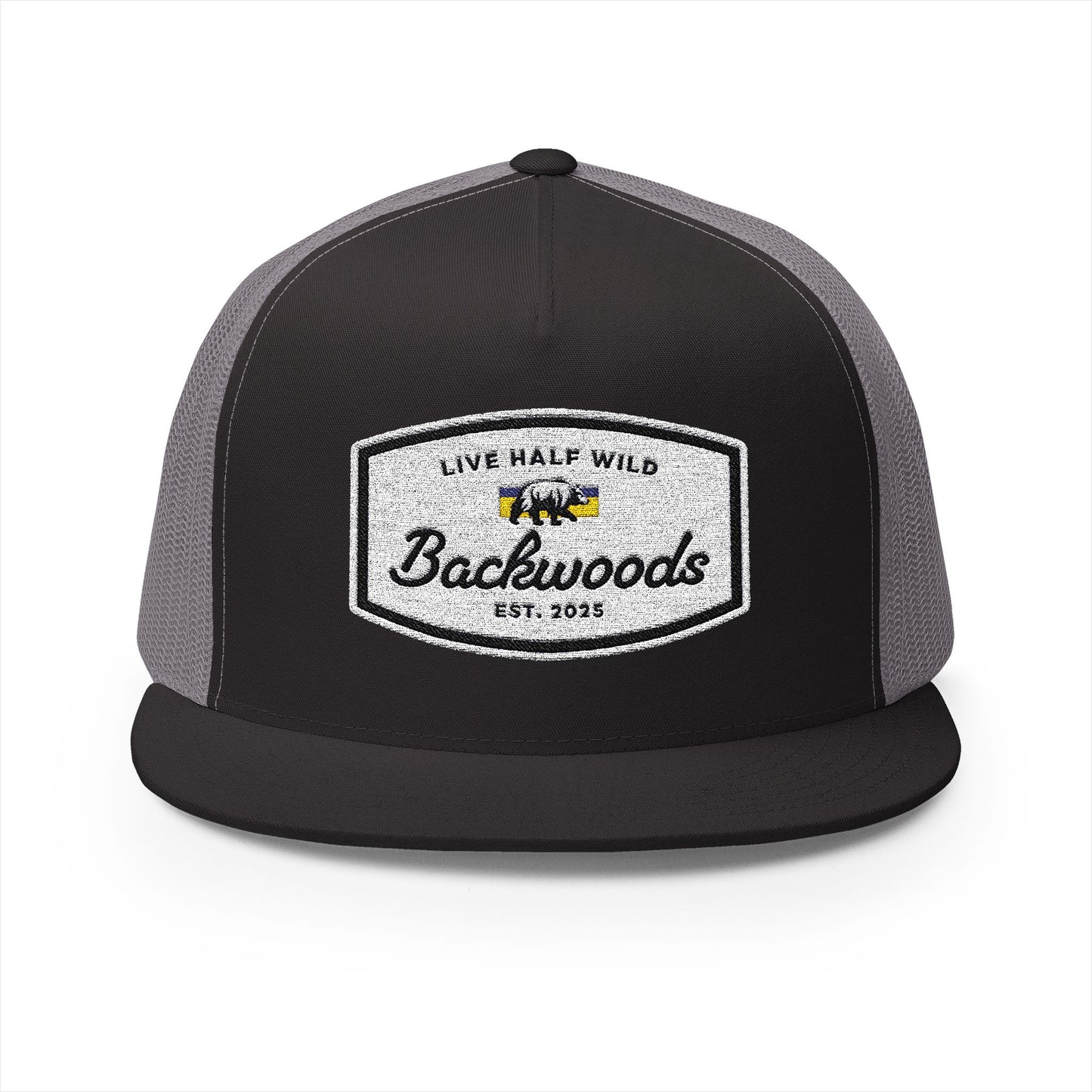 Live Half Wild Backwoods 5 Panel Trucker Cap - Stylish Outdoor Hat