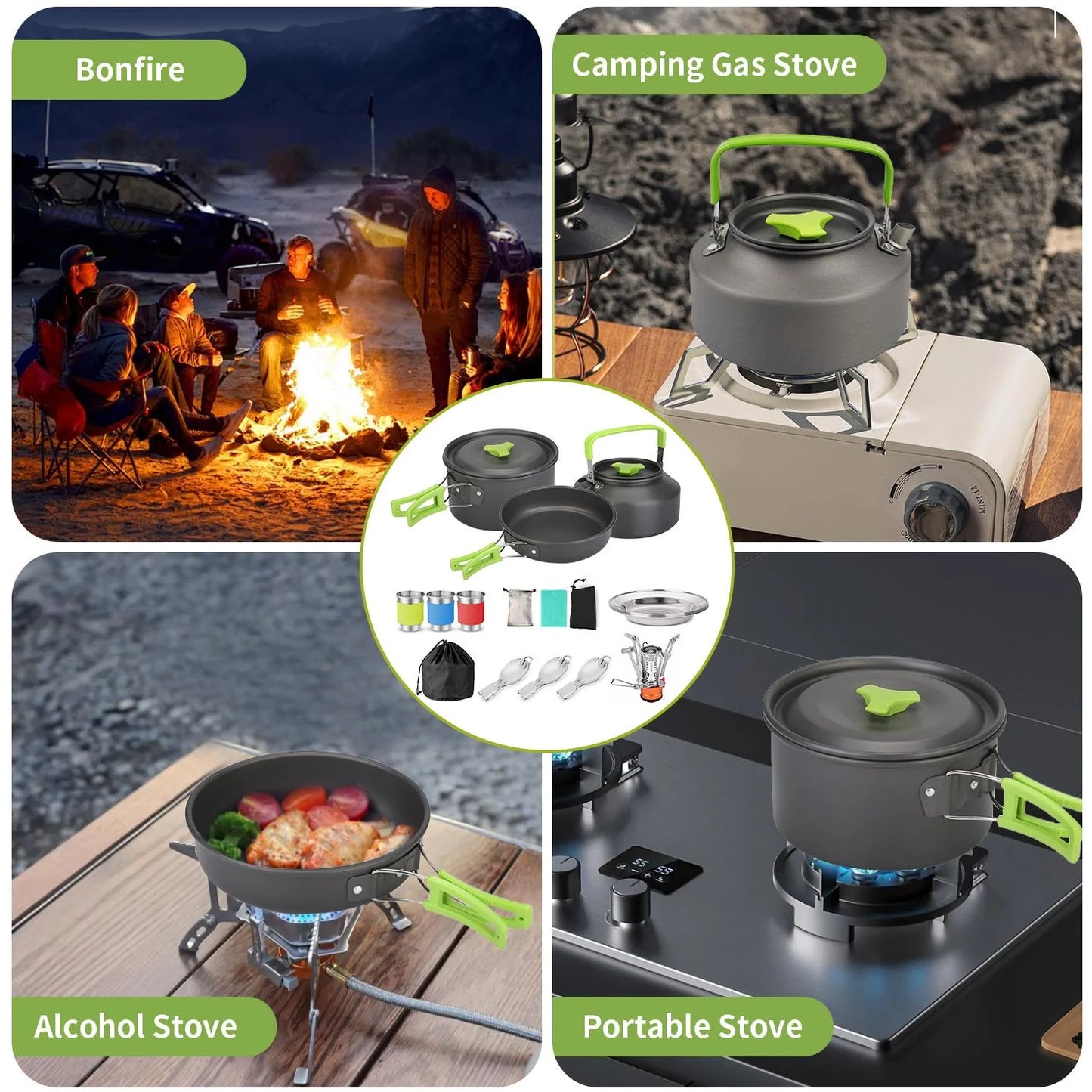 Camping Cooking Camping Cookware Set Outdoor Cooking Equipment for Camping Hiking and Picnics for 2-3 People Compact Camp Cooking Set