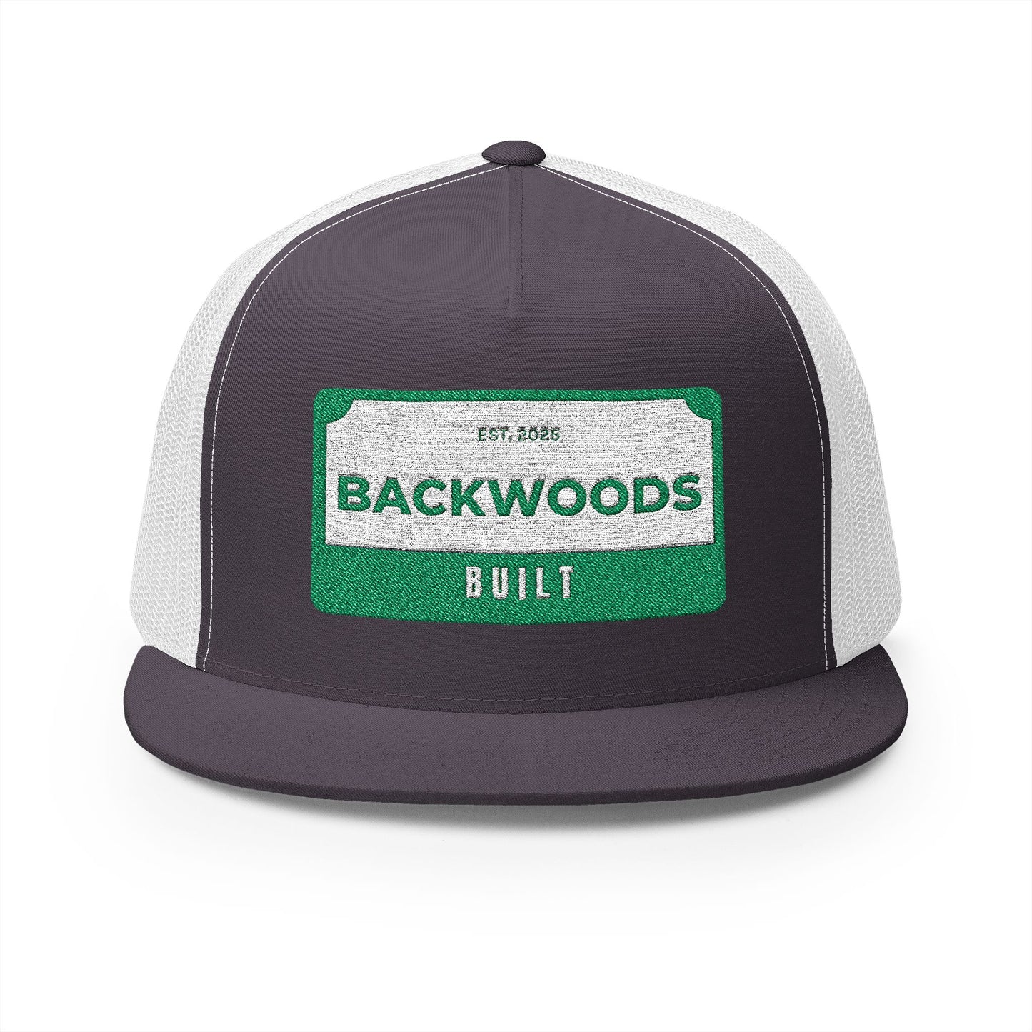 Backwoods Built 5 Panel Trucker Cap - Embroidered Outdoor Hat