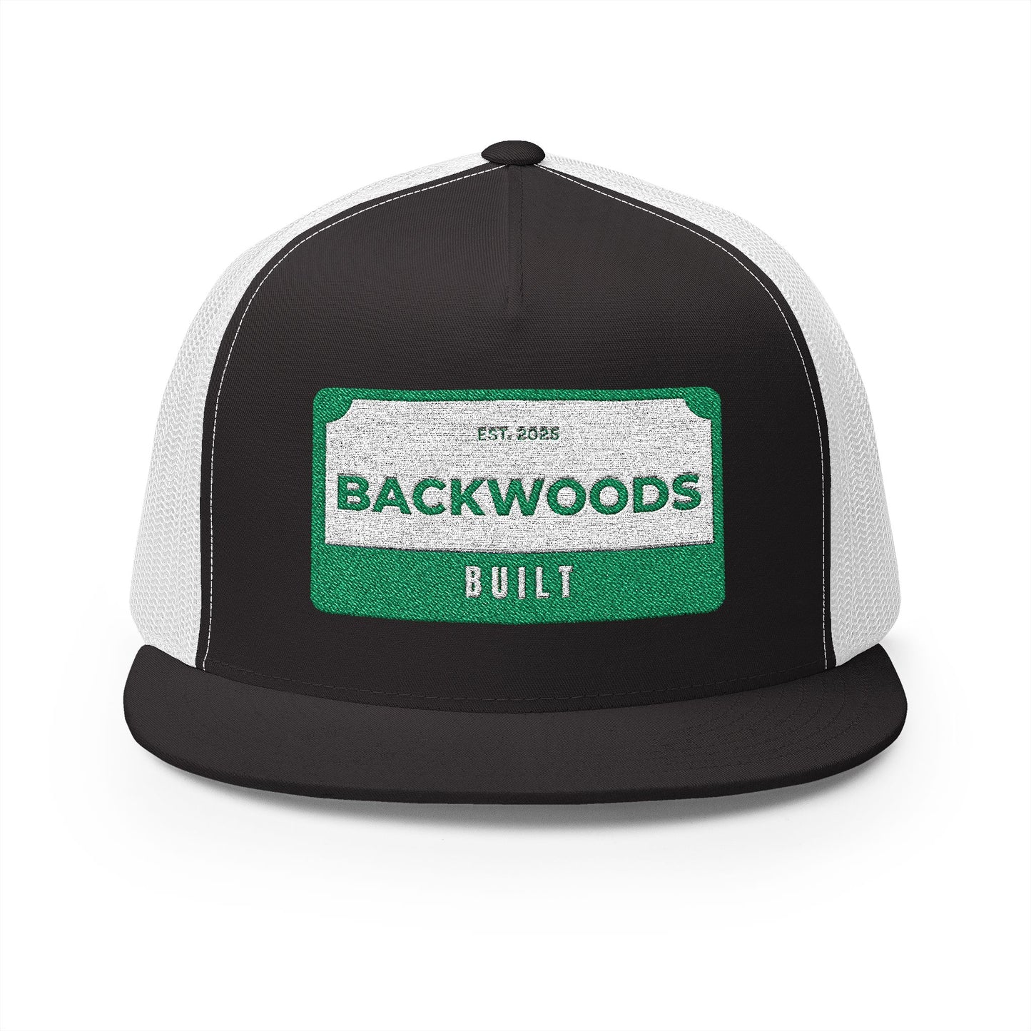 Backwoods Built 5 Panel Trucker Cap - Embroidered Outdoor Hat