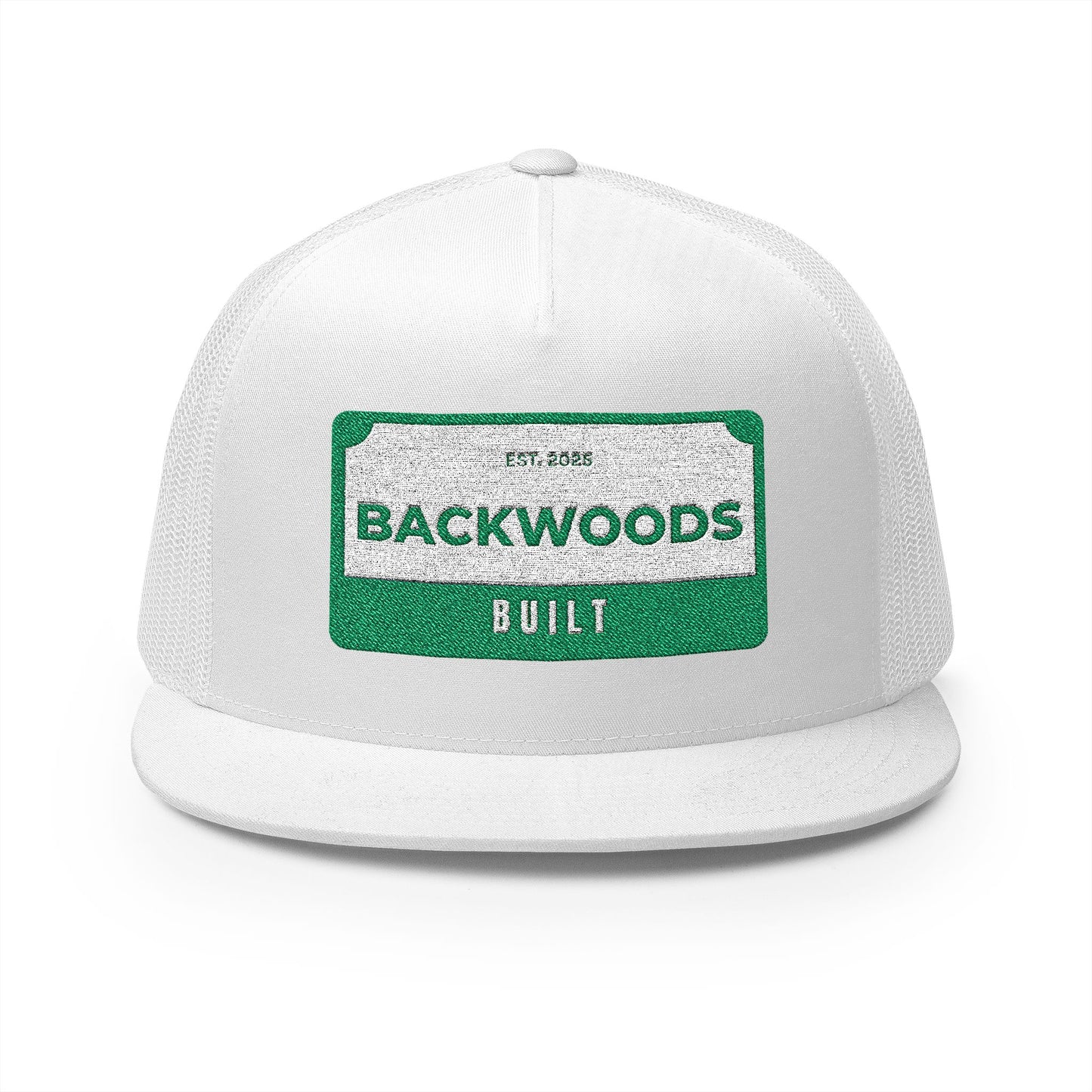 Backwoods Built 5 Panel Trucker Cap - Embroidered Outdoor Hat