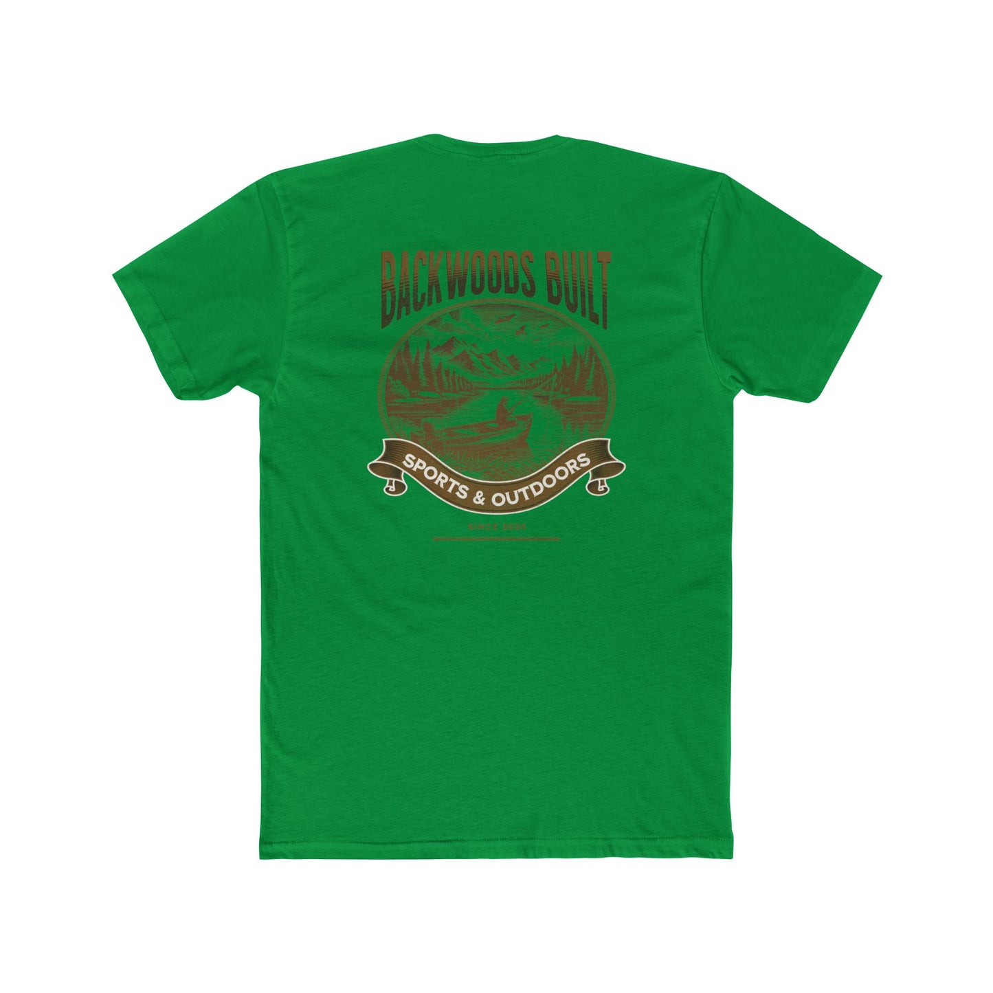 Backwoods Built Outdoors T-Shirt — Canoe, Mountains & Lake Graphic Crew Tee