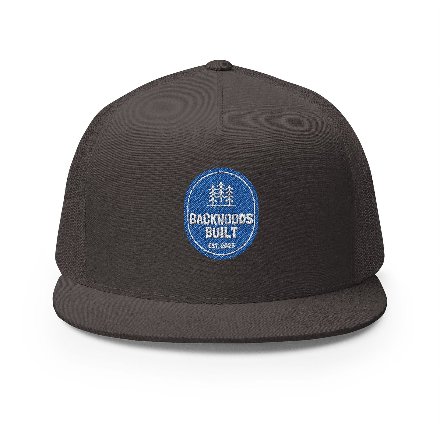 Backwoods Built Embroidered 5 Panel Trucker Cap - Outdoor Adventure Hat