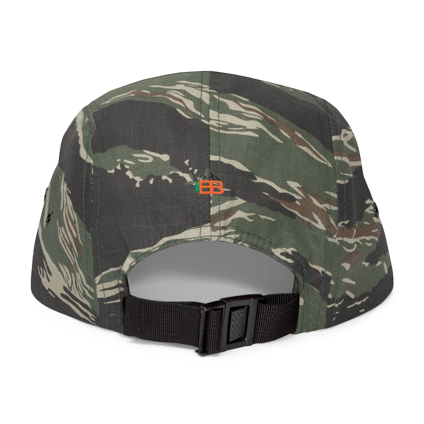 Camo 5-Panel Cap — "Backwoods Built" Embroidered Patch
