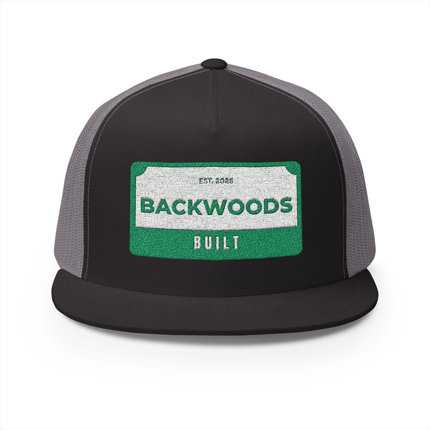 Backwoods Built 5 Panel Trucker Cap - Embroidered Outdoor Hat