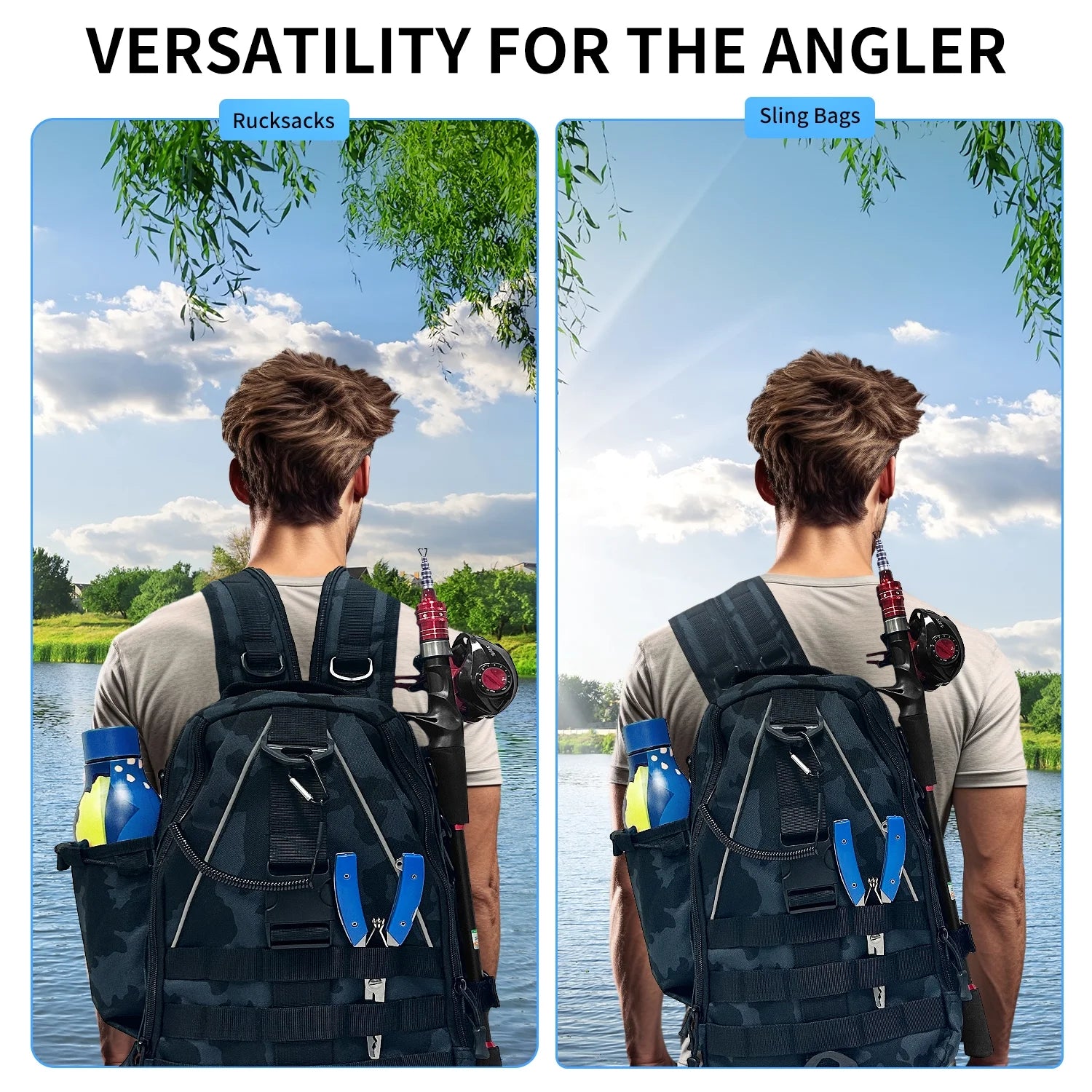 Fishing Backpack Bag with Rod Holder, Outdoor Travel Fishing Rod Reel Tackle Bag Water-Resistant Fishing