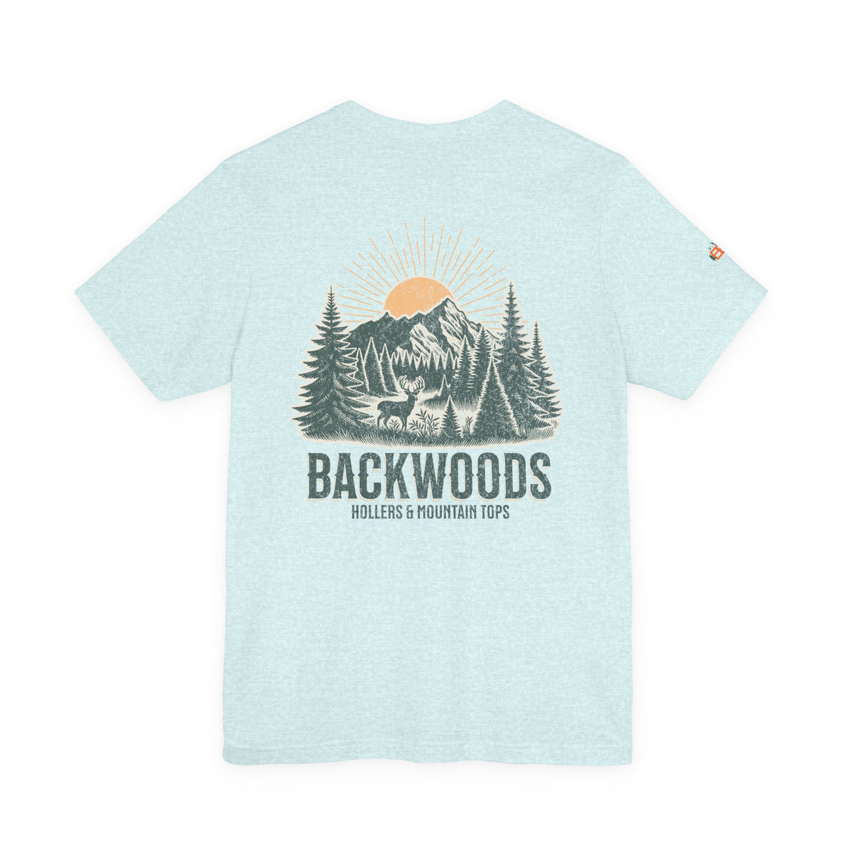 Backwoods Mountain Tee — Retro Sunrise Forest Adventure T-Shirt