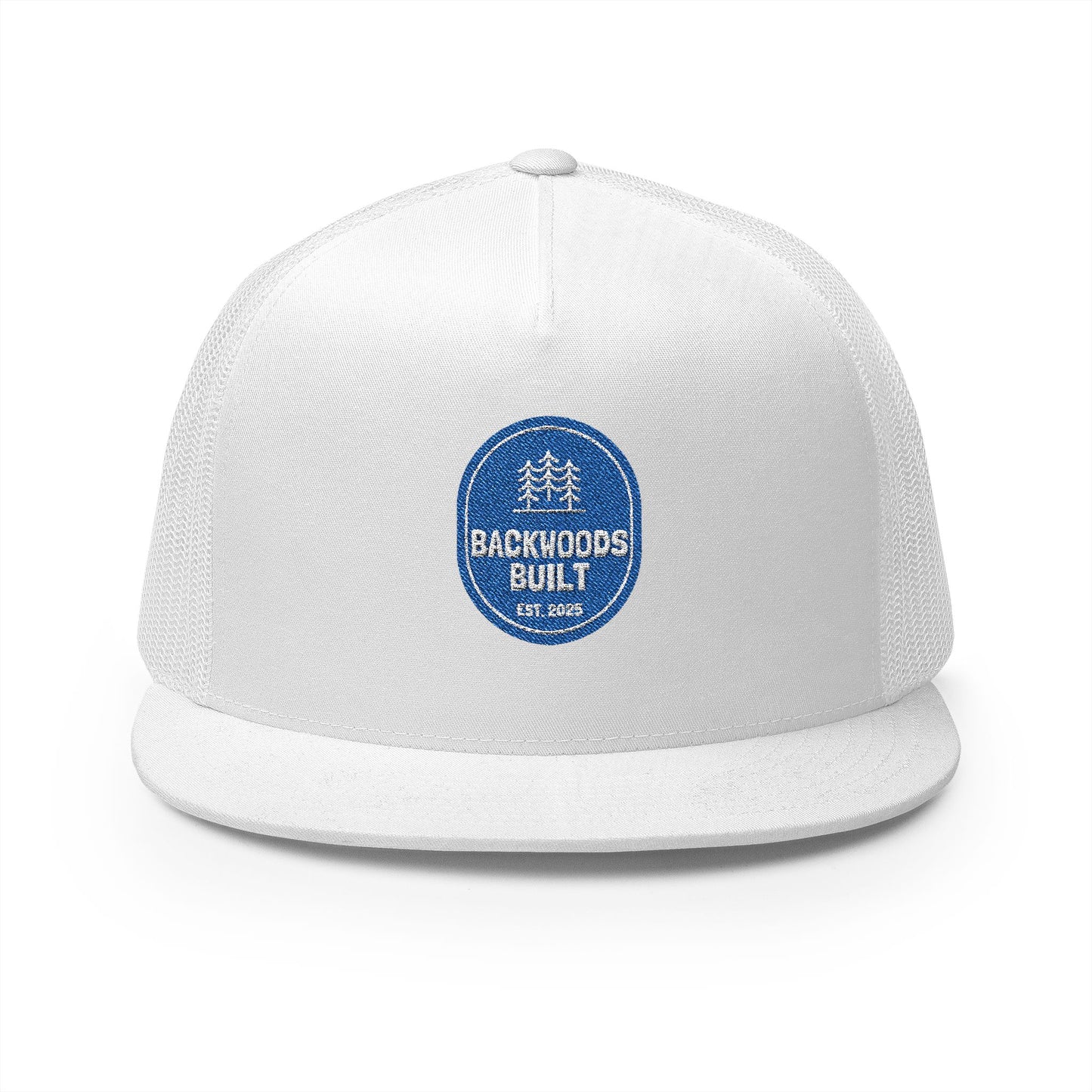 Backwoods Built Embroidered 5 Panel Trucker Cap - Outdoor Adventure Hat