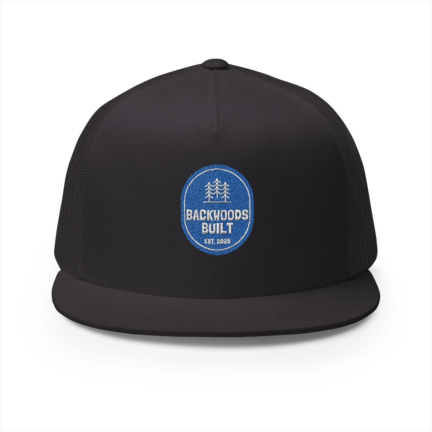 Backwoods Built Embroidered 5 Panel Trucker Cap - Outdoor Adventure Hat