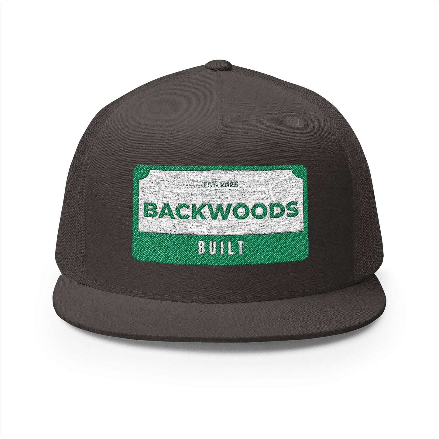 Backwoods Built 5 Panel Trucker Cap - Embroidered Outdoor Hat