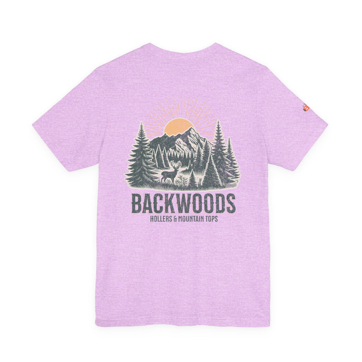Backwoods Mountain Tee — Retro Sunrise Forest Adventure T-Shirt