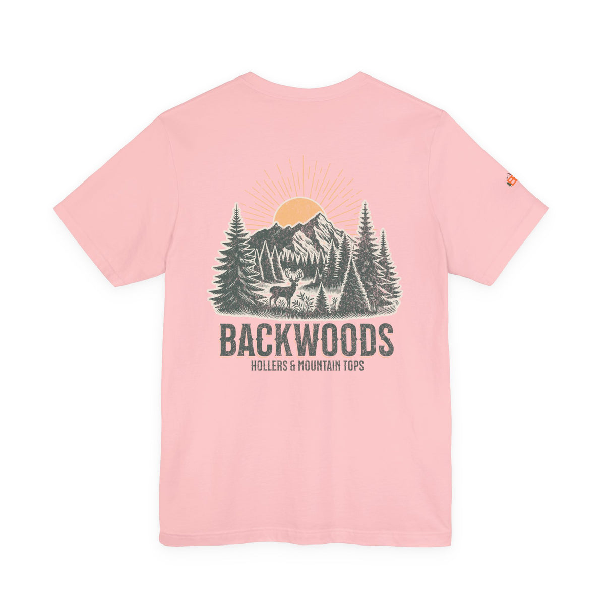 Backwoods Mountain Tee — Retro Sunrise Forest Adventure T-Shirt