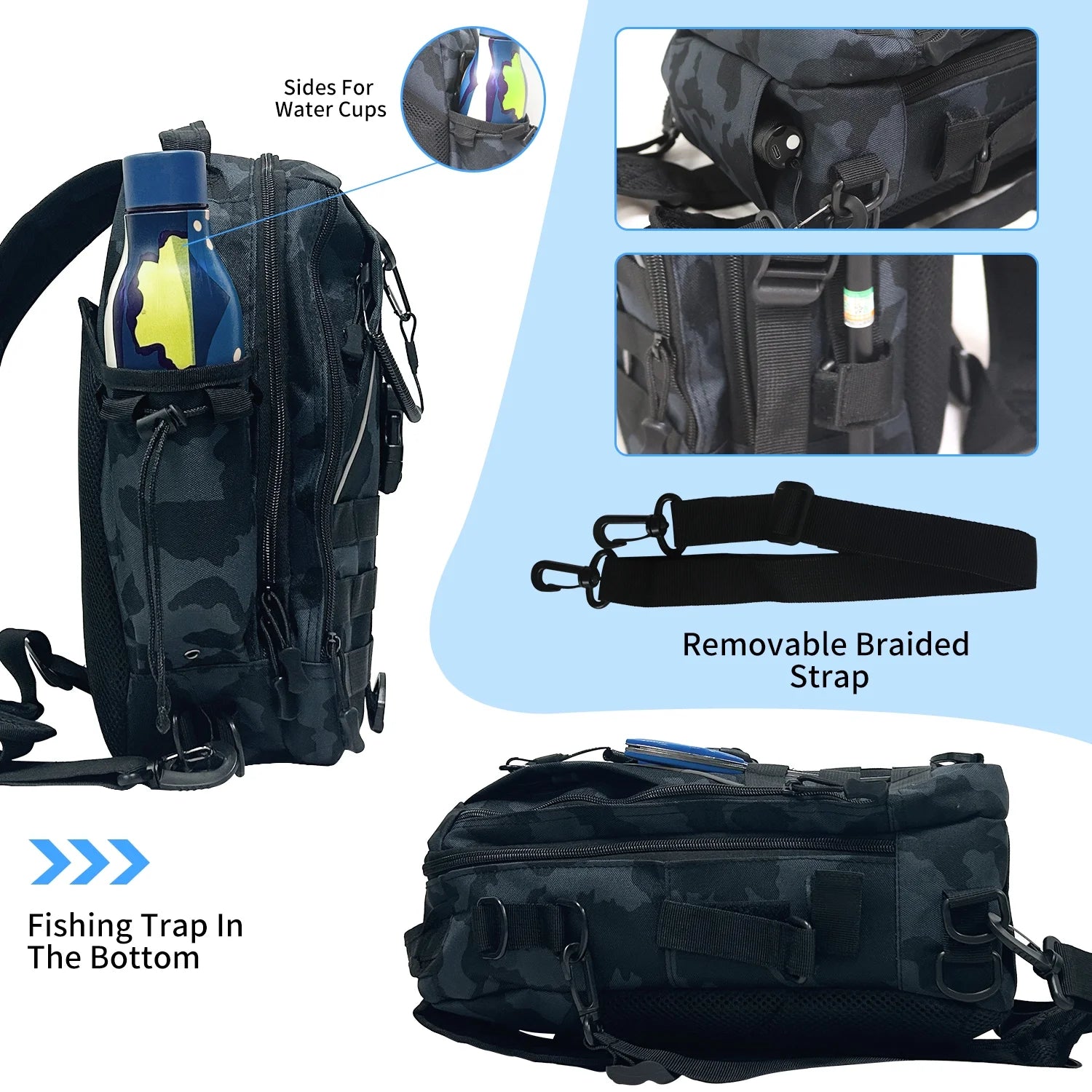 Fishing Backpack Bag with Rod Holder, Outdoor Travel Fishing Rod Reel Tackle Bag Water-Resistant Fishing