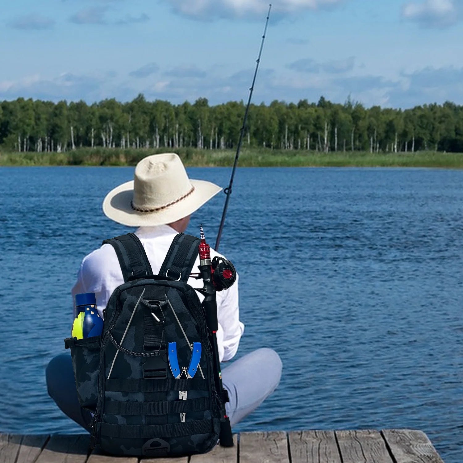 Fishing Backpack Bag with Rod Holder, Outdoor Travel Fishing Rod Reel Tackle Bag Water-Resistant Fishing