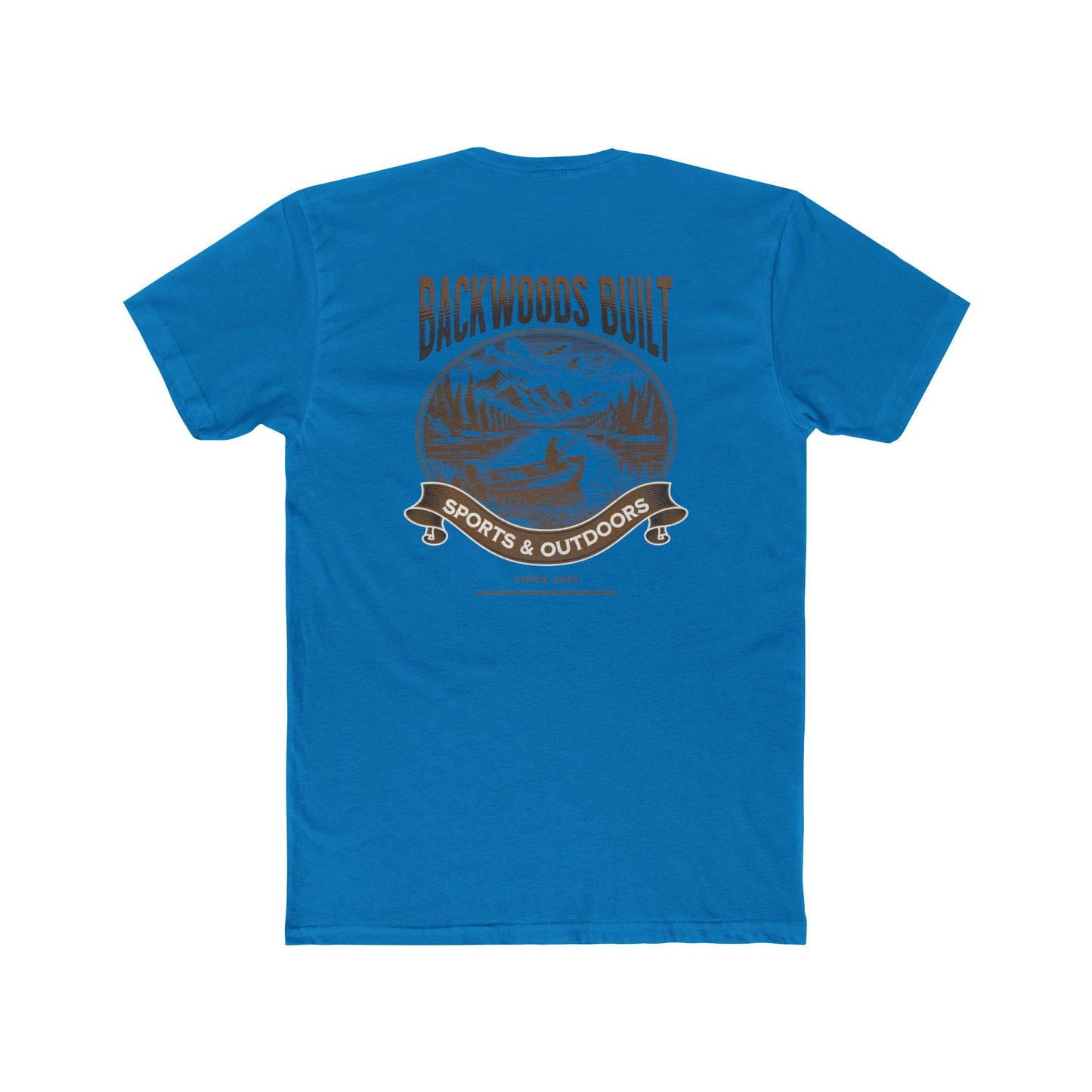 Backwoods Built Outdoors T-Shirt — Canoe, Mountains & Lake Graphic Crew Tee