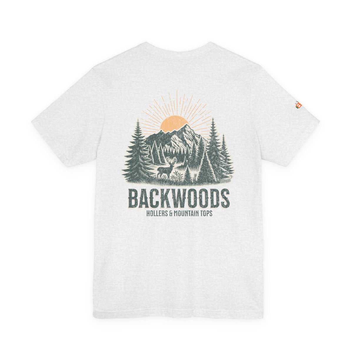 Backwoods Mountain Tee — Retro Sunrise Forest Adventure T-Shirt
