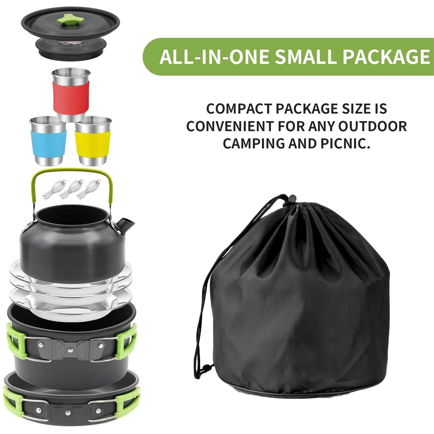 Camping Cooking Camping Cookware Set Outdoor Cooking Equipment for Camping Hiking and Picnics for 2-3 People Compact Camp Cooking Set