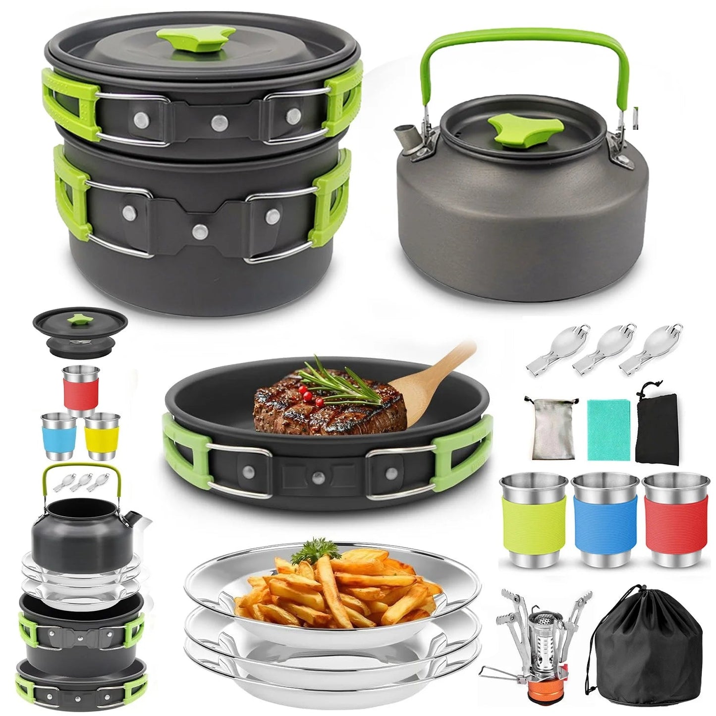 Camping Cooking Camping Cookware Set Outdoor Cooking Equipment for Camping Hiking and Picnics for 2-3 People Compact Camp Cooking Set