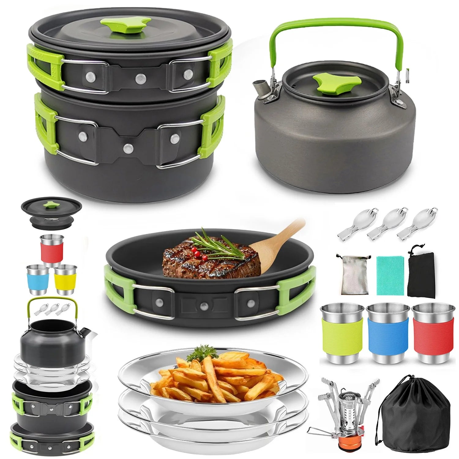 Camping Cooking Camping Cookware Set Outdoor Cooking Equipment for Camping Hiking and Picnics for 2-3 People Compact Camp Cooking Set