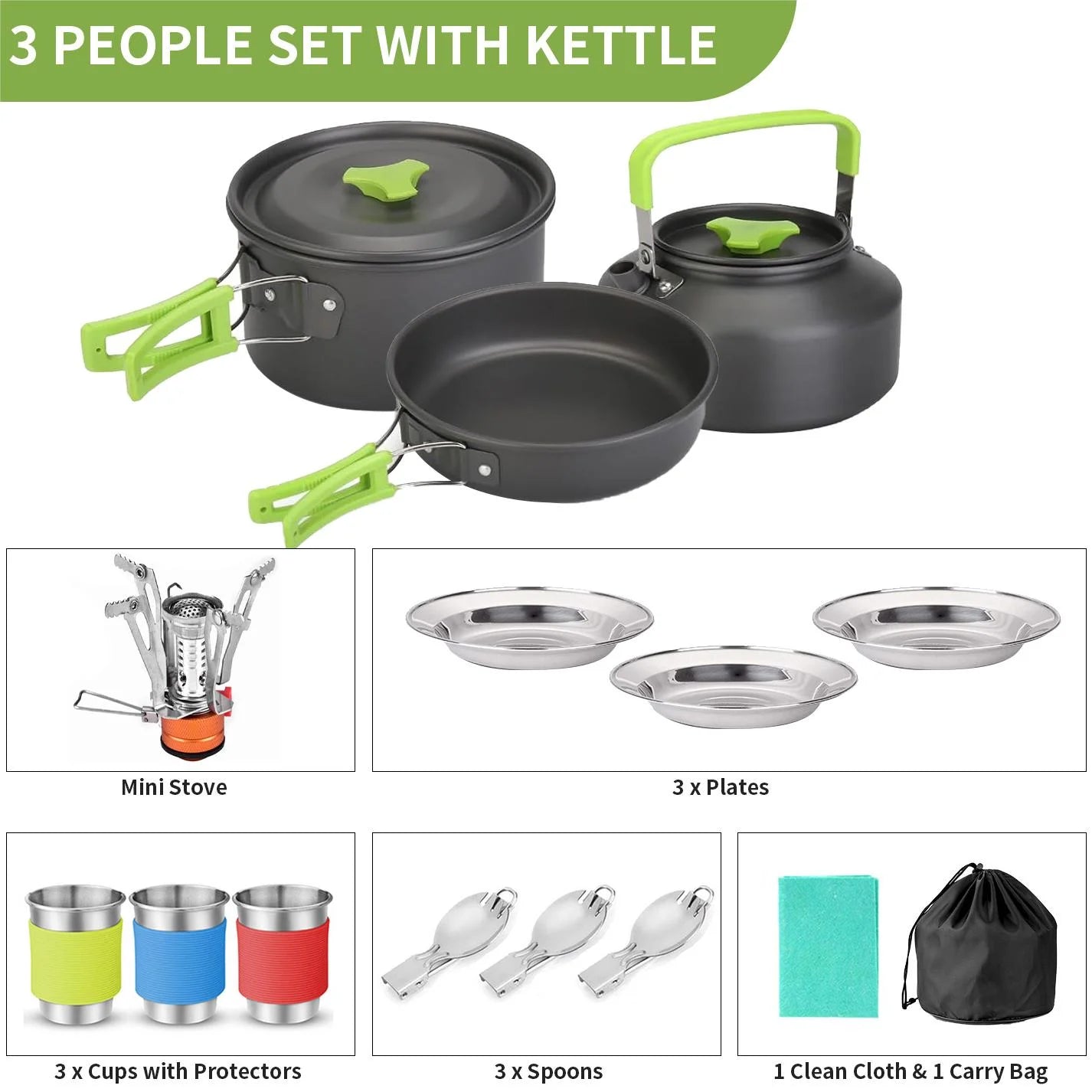 Camping Cooking Camping Cookware Set Outdoor Cooking Equipment for Camping Hiking and Picnics for 2-3 People Compact Camp Cooking Set