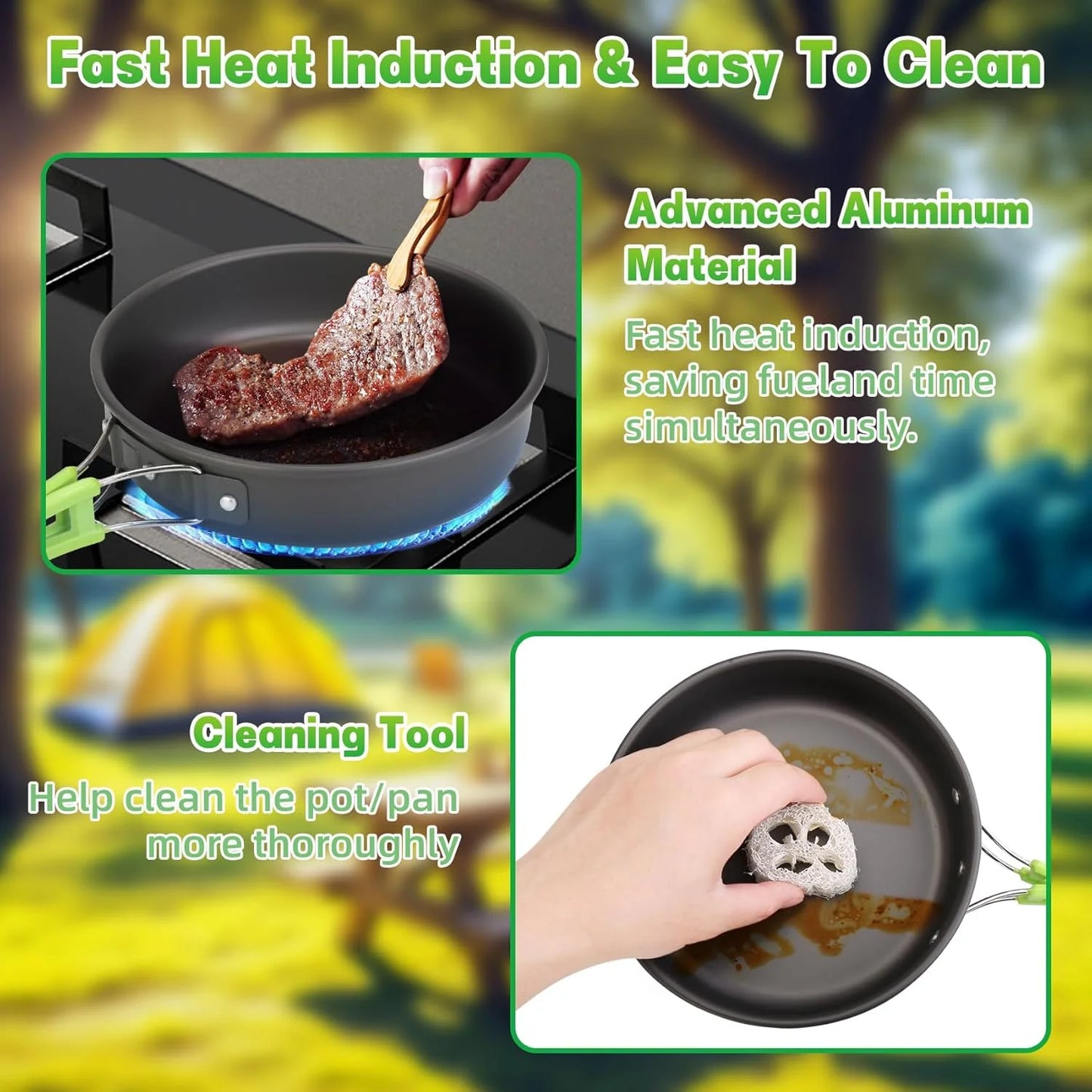Camping Cooking Camping Cookware Set Outdoor Cooking Equipment for Camping Hiking and Picnics for 2-3 People Compact Camp Cooking Set